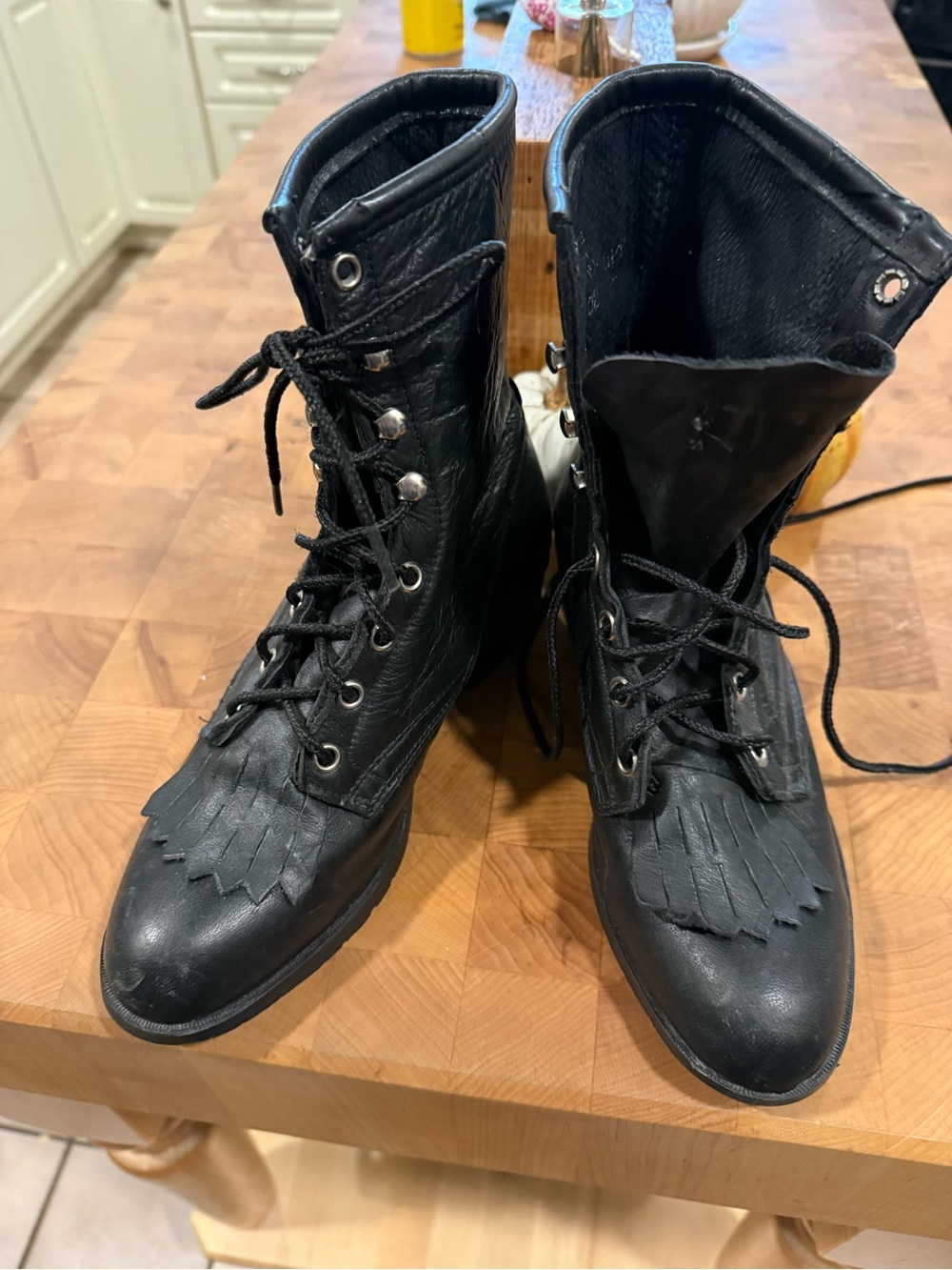Laredo Black Leather Lace-Up Fringe Ankle Boots